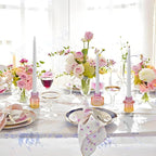 Double Sided Vintage Ribbed Taper Glass Candle Holders,Tea Candle Holder for Table Centerpieces, Wedding Decorations and Dinner Parties (Purple-Pink-Yellow, 6 PCS)