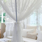 AIKASY Elegant Lace Princess 4-Poster Bed Canopy Mosquito Net - Romantic Wedding Bridal Bedroom Decor, Kids Room Bed Curtain for Women Adults - (White1,King)