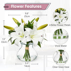 Artificial Flowers Tiger Lily Real Touch with Vase Easter Lily White Lilies Silk Faux Flowers Arrangements in Glass Vase with Faux Water Easter Decor Fake Floral Bulk Bouquet for Office Home Decor