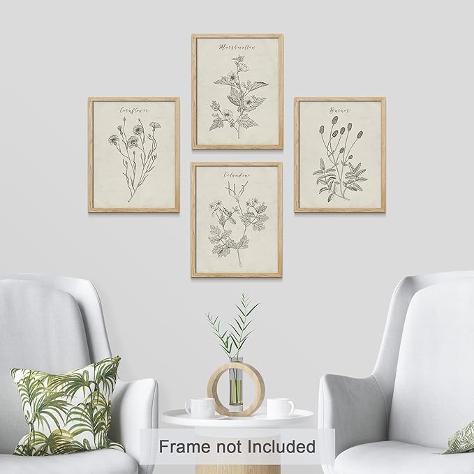 SIGNWIN Poster Bathroom Decor 11"x14", Wall Art Room Decor Multicolor for Living Room, Bedroom, Office Vintage Wildflower Plant Collage Drawing Nature Wilderness Plant Art Floral Botanical