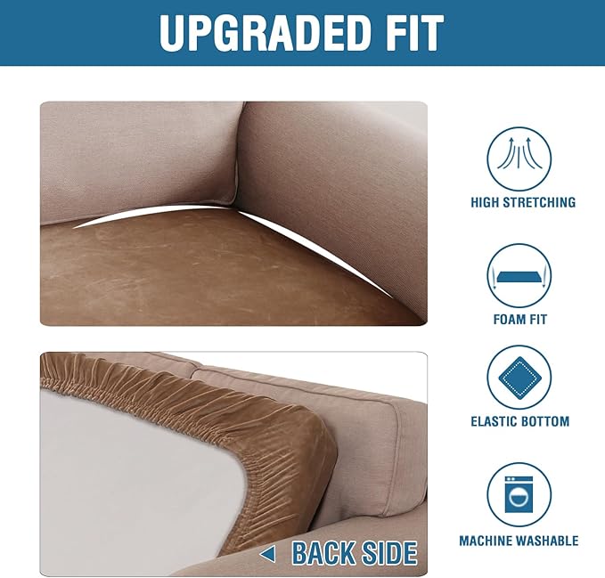 H.VERSAILTEX Velvet Stretch Individual Couch Cushion Cover Plush Slipcover for Loveseat Sofa Seat Furniture Protector Cover (1 Piece Loveseat Cushion Cover, Camel)