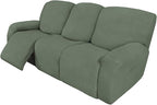 Easy-Going 8 Pieces Recliner Sofa Stretch Sofa Slipcover Sofa Cover Furniture Protector Couch Soft with Elastic Bottom Kids, Spandex Jacquard Fabric Small Checks Greyish Green