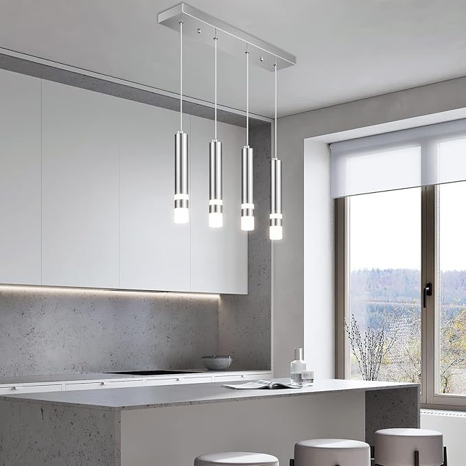 4-Light Dining Room Modern Pendant Light Kitchen Fixture Dimmable LED Chrome Mini Pendant Lighting fo Kitchen Island Study Pendant Lights