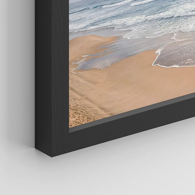 SIGNWIN Framed White Beach Grass Cloudy Ocean Sea Wave Horizon Wall Art, Set of 4 Landscape Colorful Wall Decor Prints, Nature Wilderness Wall Décor for Living Room, Bedroom - 11"x14" Black