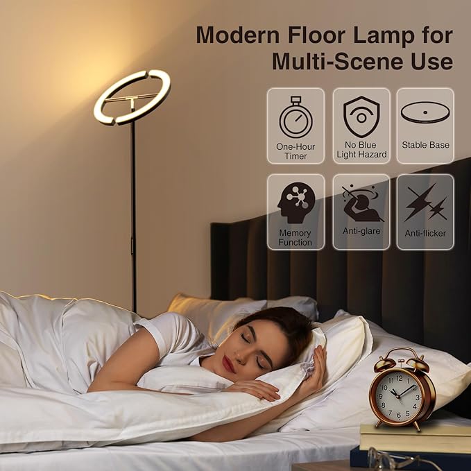 FIMEI Split Floor Lamp Modern LED Rotatable Floor Lamp, Eye-Protection Reading Standing Lamp with Stepless Dimming and 3000K-6000K Color, Separately Rotatable Design, Black