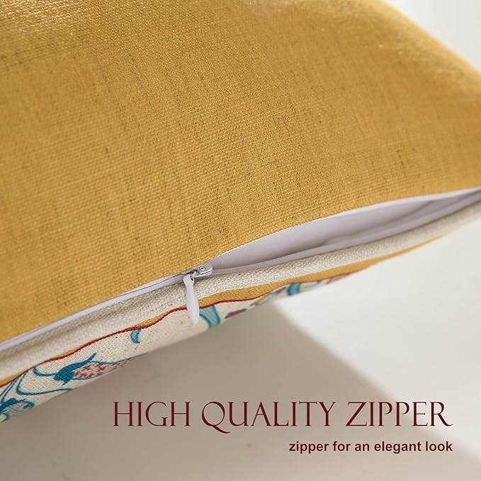 patdrea Design Yellow Linen Throw Pillow Covers Pack of 4, French Square Lumbar Round Pillowcase, Soft Durable Cushion Cases Pillowcase for Couch Bedroom Car Living Room 4 PCS