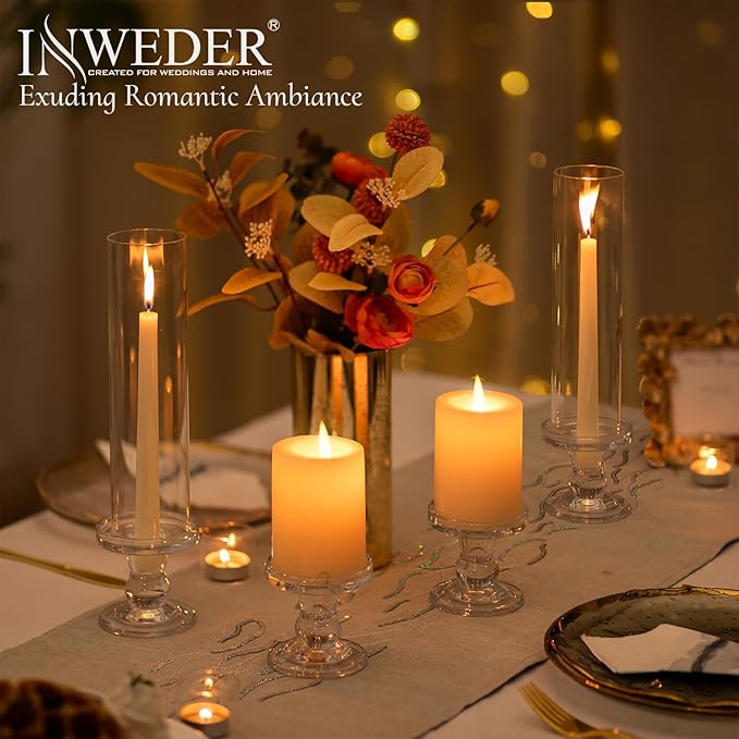 Hurricane Glass Taper Candle Holder: 2Pcs Tall Hurricane Candle Holder for Home Clear Tapered Candlestick Holders with Open Ended Glass Sleeve Candle Stick Holder for Table Centerpieces