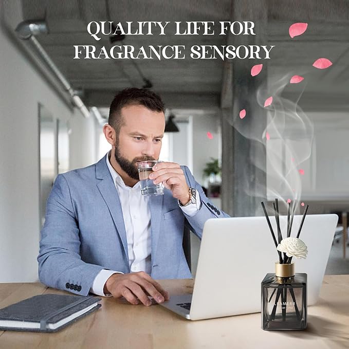 Reed Diffuser Set, 6.1 oz (180 ml) Sicilian Citrus Scented Diffuser with Sticks Long-Lasting Home Fragrance Reed Diffuser for Home Room Office Bathroom Shelf Decor