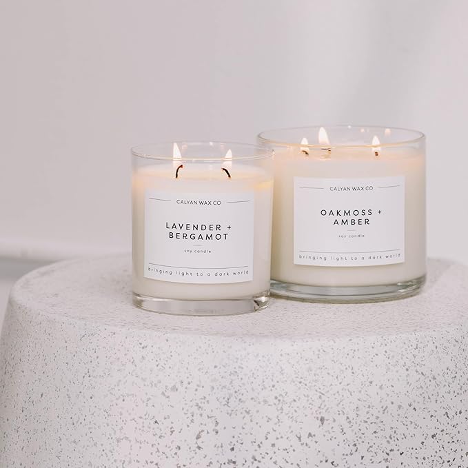 Calyan Wax Co. 3 Wick Candle, Cedar + Tobacco Scented Candle, 43 Hour Burn Time, 3 Wick Soy Candles, Non Toxic & Vegan Soy Wax, Glass Jar Scented Candles, 14.9oz