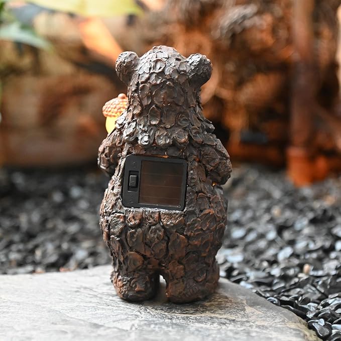Bear Garden Figurines Outdoor Decor Solar Statue with LED Lights for Patio Lawn Yard Art Decoration Housewarming Garden Gift