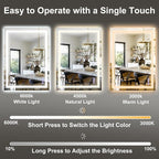 GLSLAND LED Bathroom Mirror - 26"x38" Anti-Fog Lighted Wall Mirrors with Memory Function, Dimmable, Frontlit & Backlit, Horizontally/Vertically, Tempered Glass