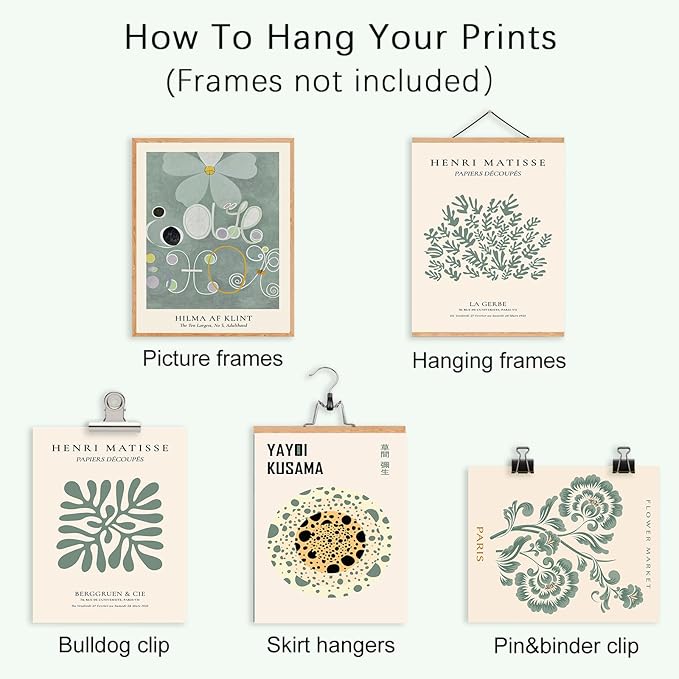 KBKBART 9 PCS Sage Green Wall Art - Eclectic Decor, Abstract Posters for Room Aesthetic, Matisse Wall Art for Bedroom