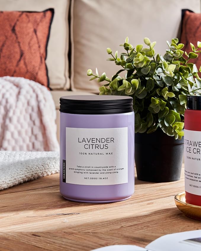 M&SENSE Lavender Citrus Candles, 19.4oz 110H Burn Time Large Natural Soy Candles for Home Scented, Stress Relief Aromatherapy Gifts for Mom Friends Teacher & Spa, Bath, Yoga
