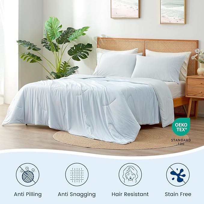 Cozy Bliss Cooling Comforter Queen Size Dual-Sided, Ultra-Soft Cooling Blankets for Hot Sleepers and Night Sweats, Breathable Lightweight Silky Smooth, Cool Blue
