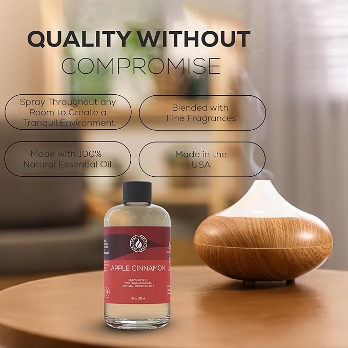 Aroma Country Apple Cinnamon Diffuser Oil - Luxury Essential Oils for Diffuser Refill & Air Freshener Room Spray - Long-Lasting & Natural Home Fragrance, Apple Cinnamon Scented Oil (8.5 Fl. oz)