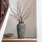 Large Rustic Terracotta Vase, 11 inch Tall Ceramic Flower Vase, Clay Farmhouse Decorative Vases for Flowers, Living Room, Shelf, Entryway, Home Decor, Grey