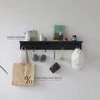 Entrance Coat Rack ，Coat Hooks, Wall-Mounted Wooden Hook Rack, Wall-Mounted Shelves are Very Suitable (Black Finish-2)