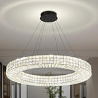 Dia 40" Modern Chandelier Ring Crystal Chandelier Adjustable Height Luxury Crystal Pendant Ceiling Light Fixture for Dining Living Room Bedroom
