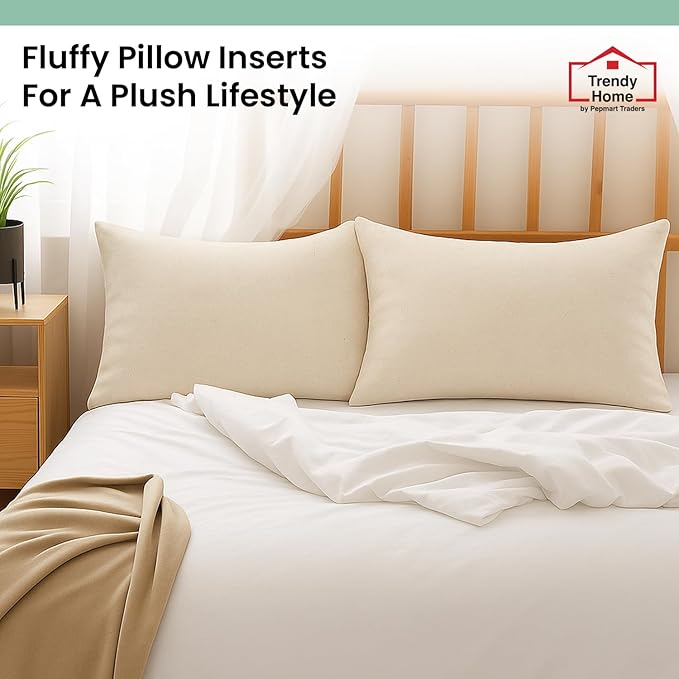 Trendy Home 12x20 100% Natural Cotton Throw Pillow Insert(Set of 2), Bed and Couch Pillows Stuffer Hypoallergenic, Decorative Home Outdoor Sofa Pillow Filler (Cotton, 2 Pack)