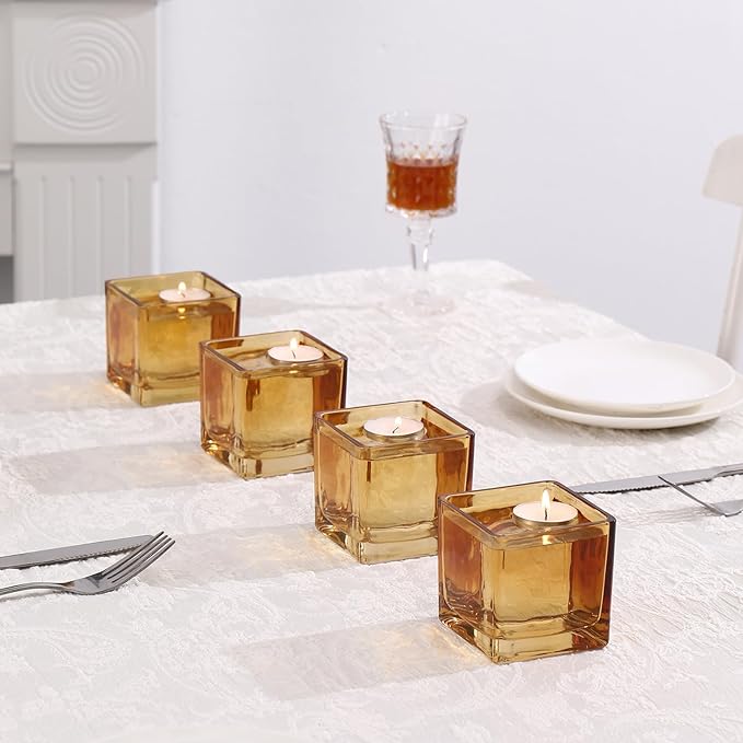Square Flower Vases Set of 9, 3"x 3"x 3" Glass Vases for Centerpieces, Amber Vase for Flowers, Small Vase for Wedding, Party, Home Office Decoration