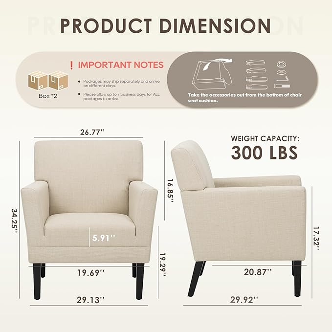 COLAMY Accent Chair Set of 2 for Living Room, Modern Upholstered Fabric Accent Armchair with Back, Soft Single Sofa Chair with Arms for Bedroom/Office/Reception Room, Oatmeal