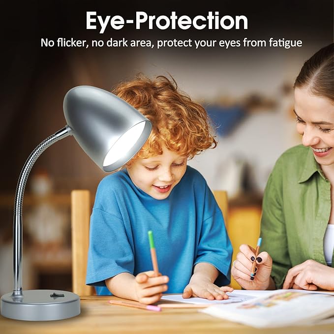 ENERGETIC SMARTER LIGHTING LED Desk Lamp, Flexible Gooseneck with Table lamp, 3.5W 240LM 4000K Cool White Study Lamps for Bedroom and Office, Eye Protection, ETL Listed Silver