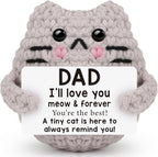 Fathers Day Dad Gifts from Son Daught Wife, Positive Crochet Animal Birthday Gifts for Bonus Dads Step,I Love You Dad Gift Idea,Handmade Emotional Crochet Cat