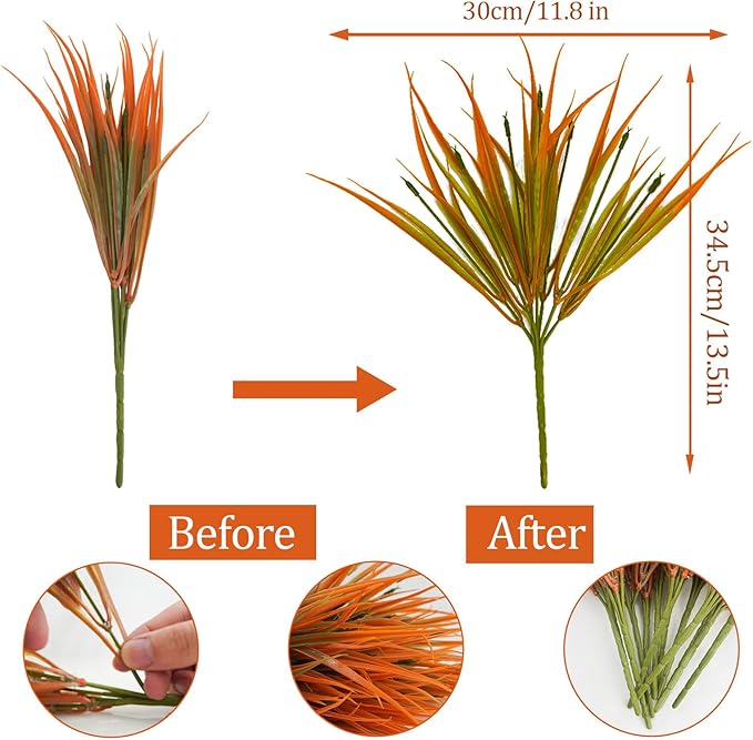 Krissing 40 Bundles Artificial Fall Grass Plant Outdoor UV Resistant Fake Faux Grass Outdoor Fall Faux Plants Greenery Shrubs for Home Garden Porch Outside Fall Decor