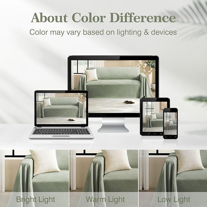 Couch Cover for Dogs Sectional Sofa Covers Washable for 2 Cushion Couch, Chenille Couch Cover Blanket, Sectional Sofa Slipcovers, Multi-Use Furniture Protector for Kids, Pets, 71" X134", Sagegreen