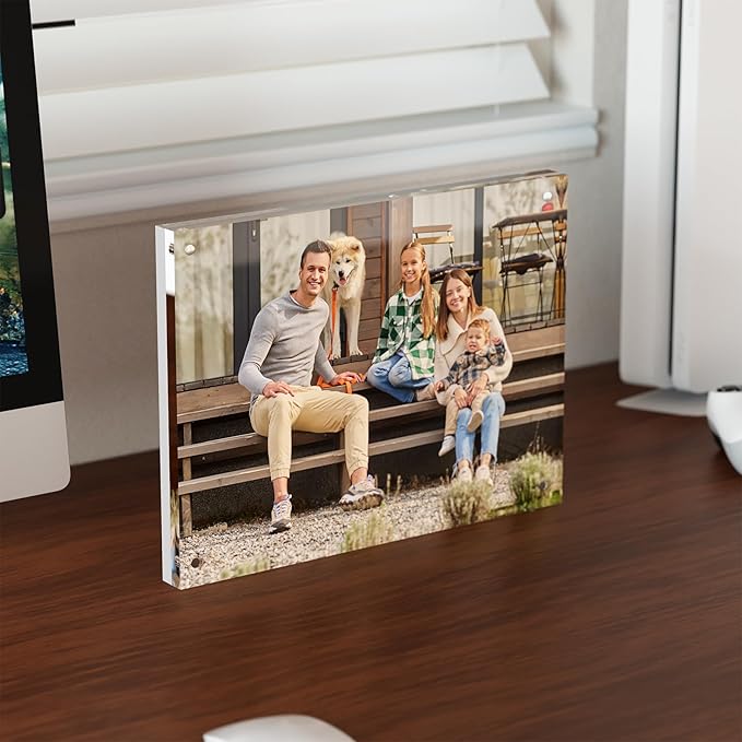 6x8 Acrylic Picture Frame 1 Pack, Clear Freestanding Double Sided Frameless Magnetic Photo Frames, Desktop Display Decor Gift