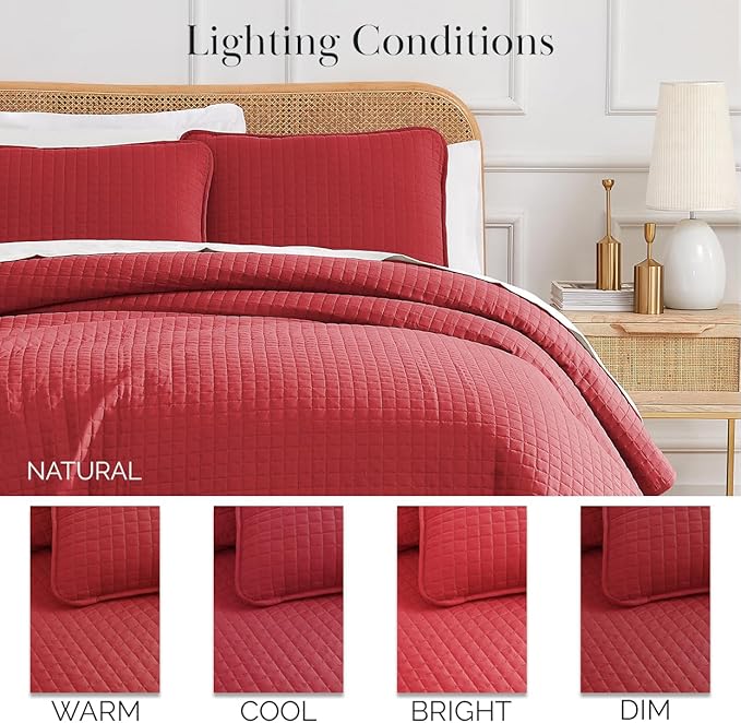 Southshore Fine Living, Inc. Full/Queen Quilt Bedding Set, Microfiber Quilts Queen Size, Coverlet, Stain & Pet Hair Resistant Bedding, Full Size Bedspread with 2 Pillow Shams, Chili Pepper Red