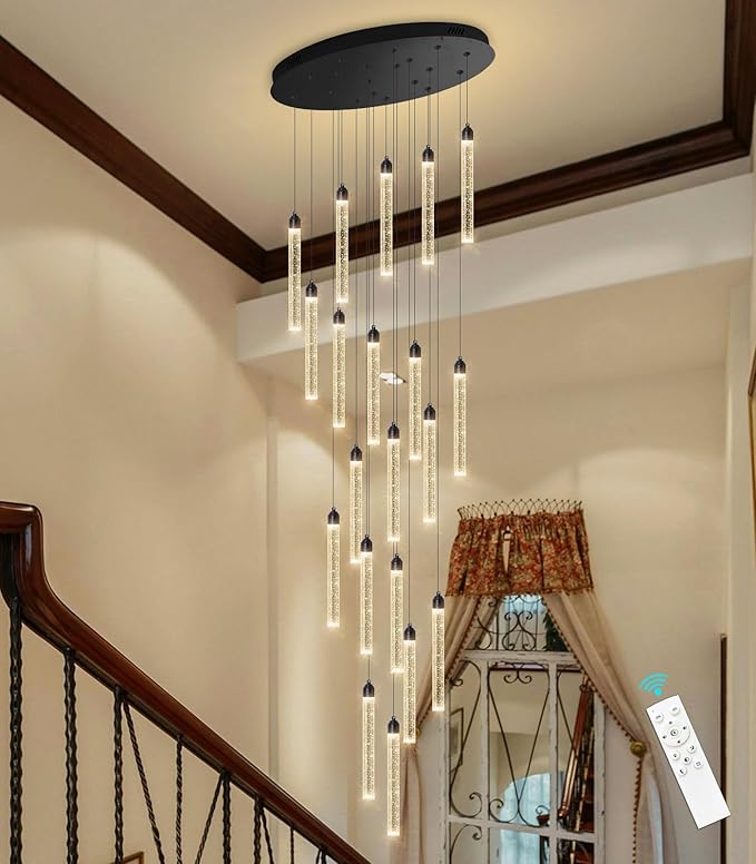 20-Lights Chandelier LED Dimmable Chandeliers for Entryway Flush Mount Ceiling Pendant Light Fixture Crystal Chandeliers for Living Room Black Finished Lighting Modern 156in High Ceiling Chandelier