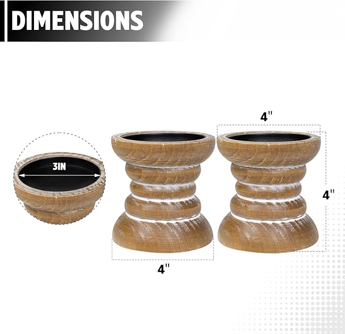 Candle Holder for Pillar Candle Set of 2, Farmhouse Wood Candle Holder, Rustic Wooden Candle Stand, Vintage Small Wooden Candlestick Holders for Living Room, Table Centerpiece, Brown