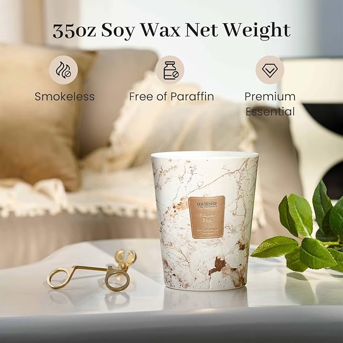 M&SENSE Santal Scented Candles for Home, 3-Wick Highly Scented Jar Candles, Extra Large Candle 35 Oz 150 Hours Long Lasting Burning, Relaxing Aromatherapy Candle for Stress Relief, Meditation