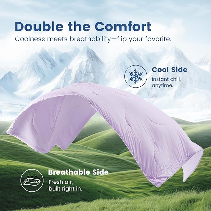 Cozy Bliss Cooling Comforter Twin Size Dual-Sided, Ultra-Soft Cooling Blankets for Hot Sleepers and Night Sweats, Breathable Lightweight Silky Smooth, Lavender Purple