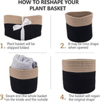 Woven Cotton Rope Plant Basket for 6" Flower Pot Floor Indoor Planters Flower Pot,Home Decor Storage Organizer H6 3/4" x W6 1/2" Black&Brown
