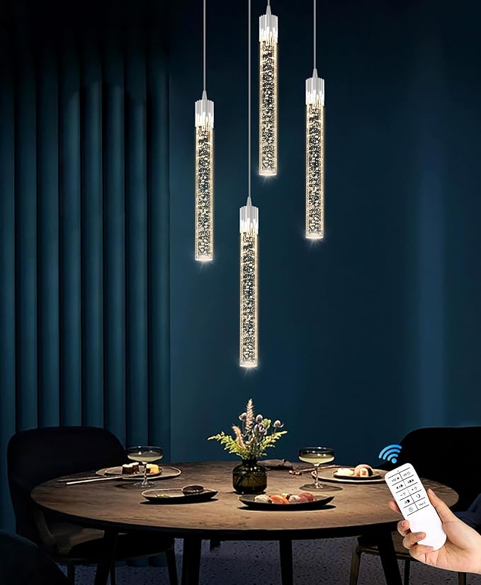 4-Lights Kitchen Island Pendant Lights Silver Mini Chandeliers for Dining Room Crystal Pendant Lighting Ceiling Lights for Hallway Foyer Living Room