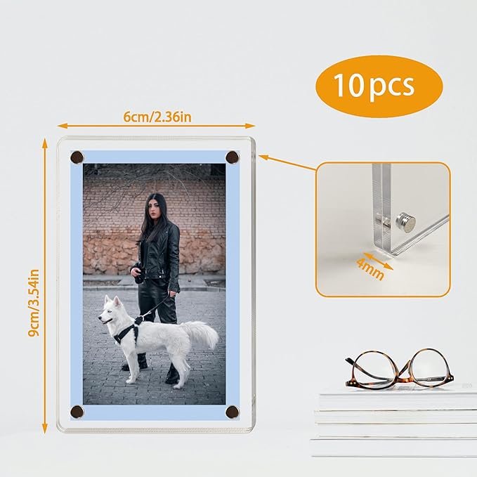 10 Pack-Polaroid Magnets for Refrigerator Acrylic Fridge Magnetic Frame 2.36 x 3.54 Inch Clear Picture Frames for-Polaroids-Fujifilm-instax Mini Film(10pcs Clear, 2.36x3.54 inch)