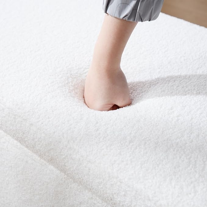 Modern Upholstered Storage Bench, Boucle Sherpa Fabric 50" Long Entryway Bench with Storage and Seating, Comfy Cute Ottoman Bench for Living Room/End of Bed/Hallway, White