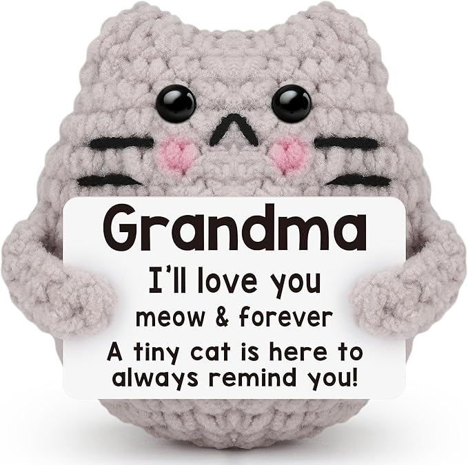 Grandma Gift Birthday Gifts for Grandma from Granddaughter Grandson Grandkids Emotional Support Crochet Cat Gifts for Grandmother Nana Gigi Granny Granmmy Christmas Stocking Stuffers