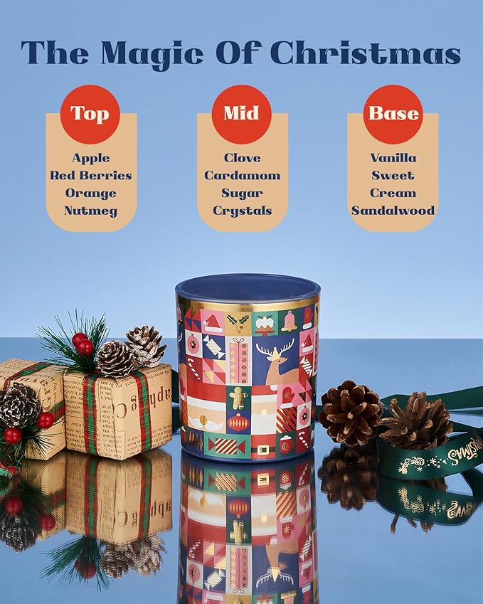 M&SENSE Magic Christmas 9.9oz All Natural Soy Wax Candle for Winter, 55 Hours Clean Non Toxic Scented Candle for Bathroom, Christmas Scented Gift for Celebration Holiday