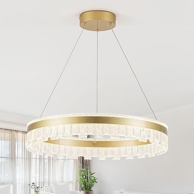 MADEM Modern Gold Led Pendant Light,36W Dimmable LED Chandelier Lighting Fixture, 1 Ring Circular Hanging Led Pendant Lighting for Living Room Dining Room Kitchen Island Foyer Office
