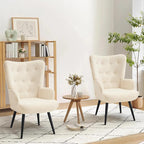 Furnimart Accent Chairs Set of 2, White Sherpa Reading Armchair with High Backrest, Wingback Corner Chair Mid Century Modern for Living Room, Bedroom, Waiting Room