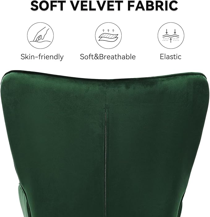 Nalupatio Mid Century Modern Velvet Accent Chair, Tufted Button High Back Chair, Upholstered Wingback Armchair with Metal Legs, High Back Side Chair for Living Room Bedroom, Green