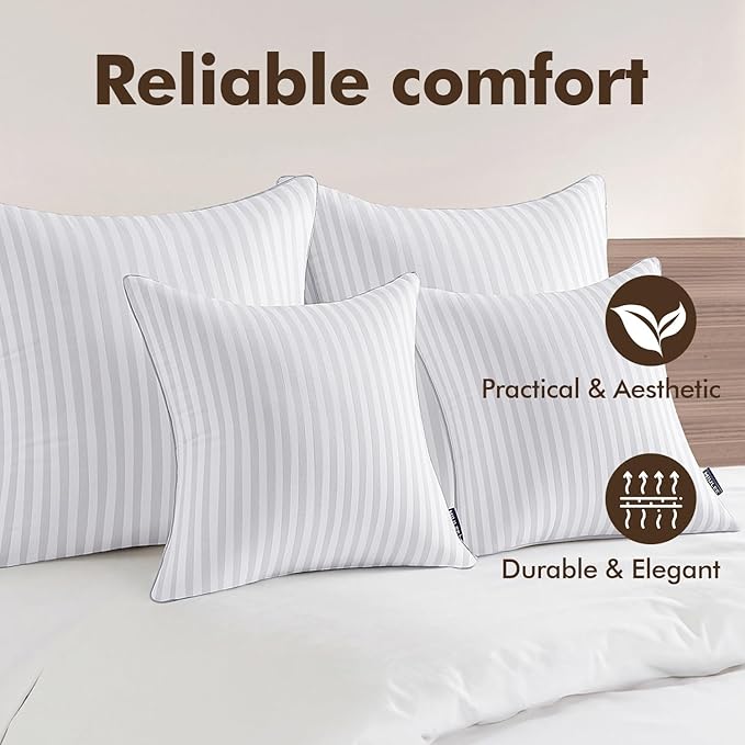 MIULEE 18x18 Pillow Inserts, Firm and Fluffy Decorative Square Throw Pillows for Couch Sofa Bed, Down Alternative with 100% Cotton Cover Pack of 2