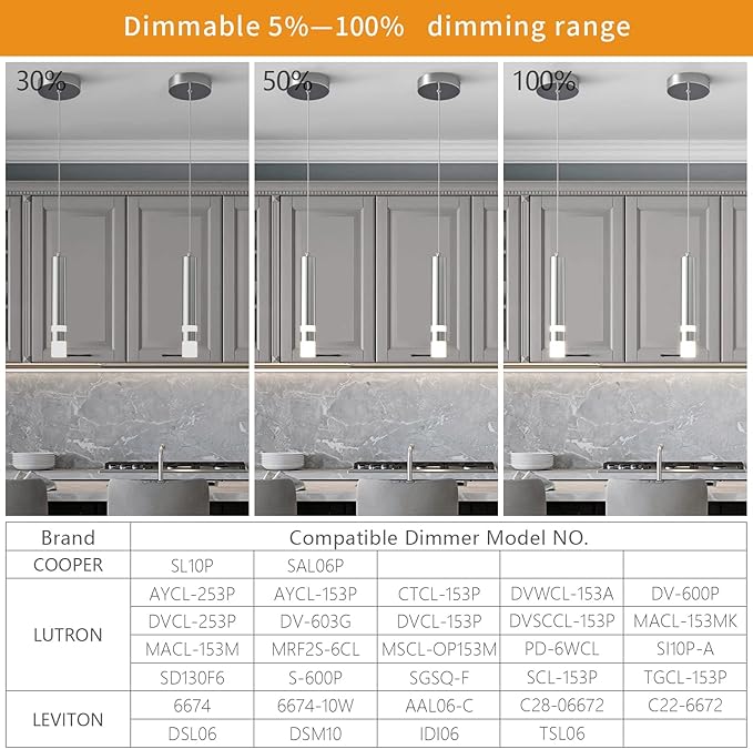 Modern Pendant Light Kitchen Fixture Dimmable LED Chrome Mini Pendant Lighting fo Kitchen Island Bedroom Bedside Table Small Pendant Lights (2-Pack)