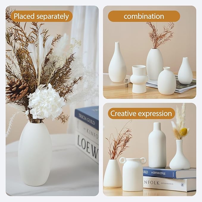 White vase Set of 12 – Ceramic Mini Vases for Pampas Grass, Wedding Centerpieces, Shelf & Table Decor, DIY Crafting, and Home Office Styling,Ceramic vases for Painting