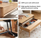 100% Solid Wood Lift Top Coffee Table for Living Room, Mid Century Modern Tables with Drawers and Large Storage, Oak Coffee Tables for Small Spaces (Oak Wood Log, 47.24" W x 23.62" D x 25.59" H)