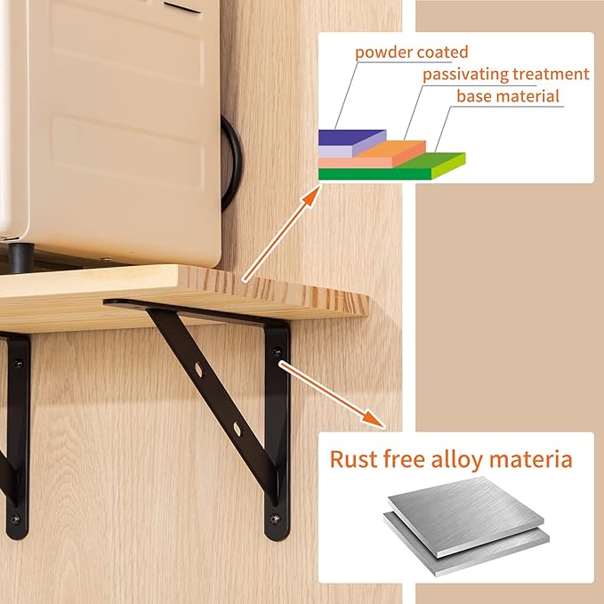 Aluminum Alloy 20 inch x 12 inch Heavy Duty Shelf Bracket ，Max Load 360 LBS, 4-Pack Floating Shelf Brackets Corner Brace Joint Right Angle Bracket Black L Brackets Heavy Duty