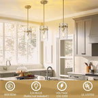 Brass Hammered Hand-Blown Glass Pendant Light, Pendant Lights Kitchen Island Lighting Gold Pendant Light Adjustable Brass Pendant Light Fixtures Dining Room Farmhouse Chandelier 2 Pack